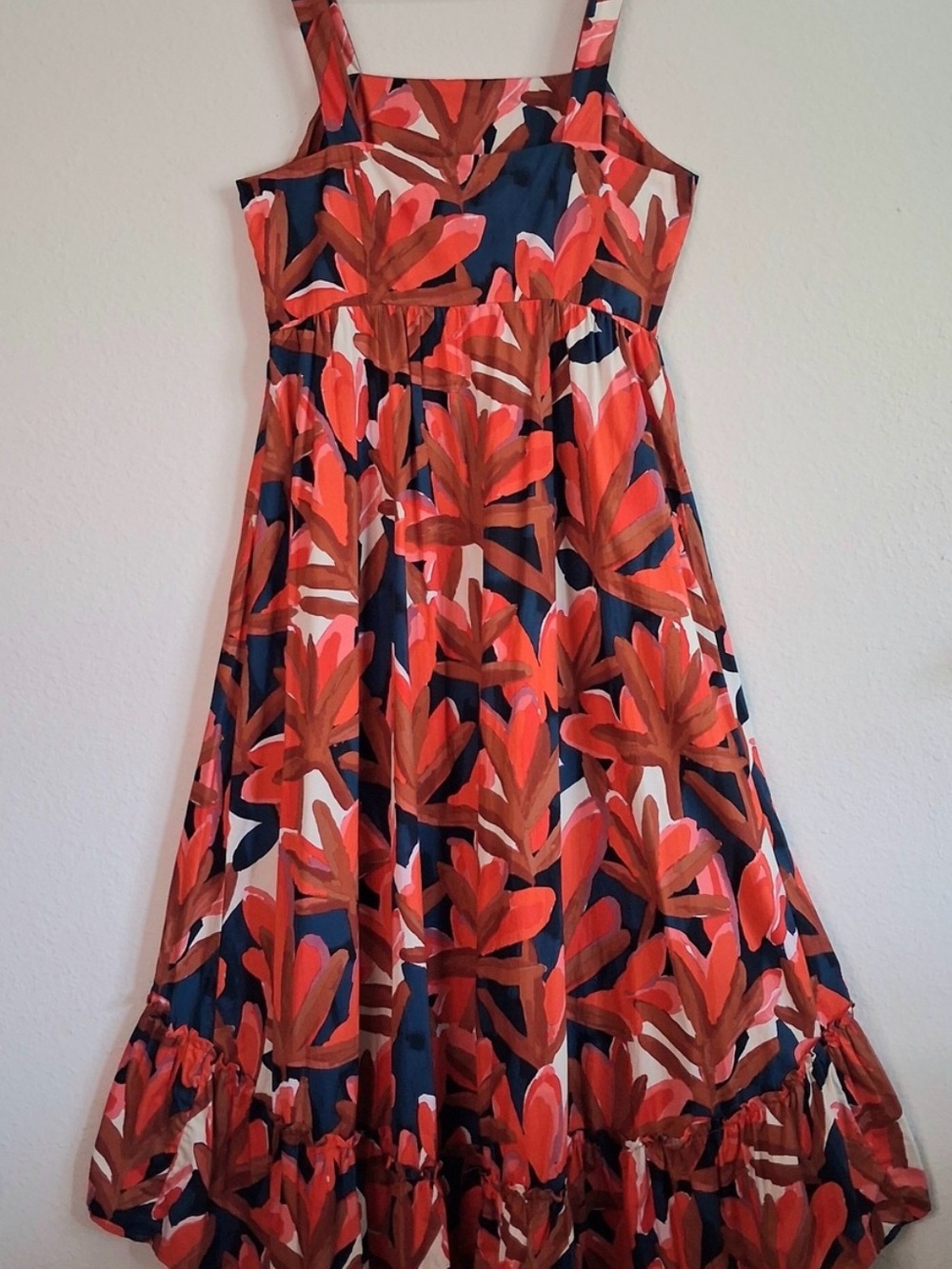 Who What Wear Navy Floral Maxi Dress with Red and Brown Leaves